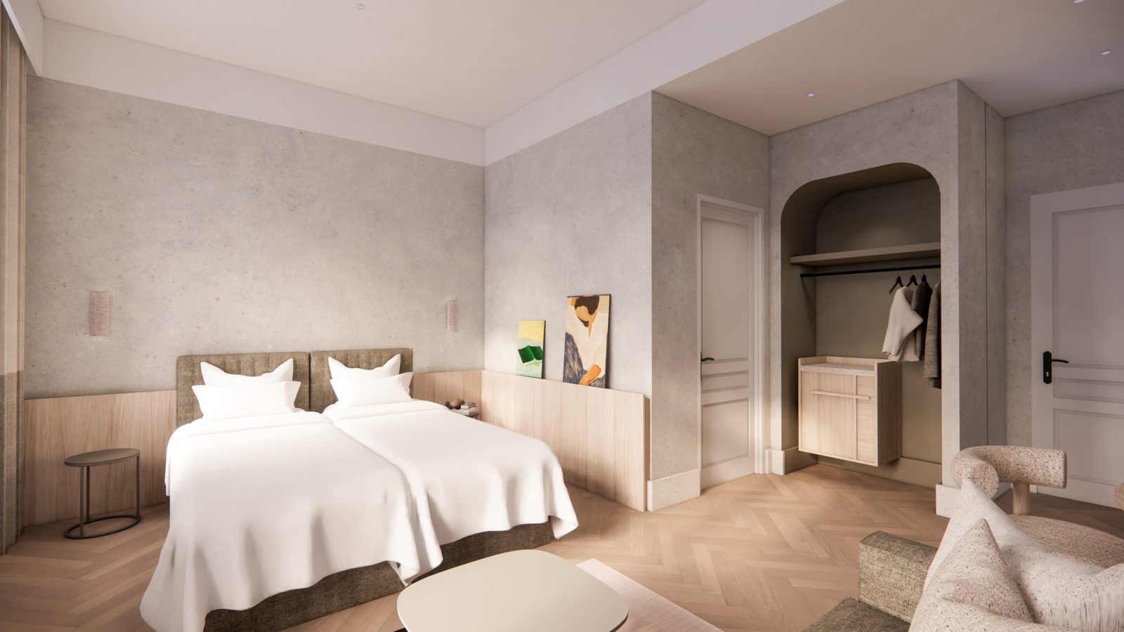 Rendering: Hotelzimmer (Entwurf destilat)